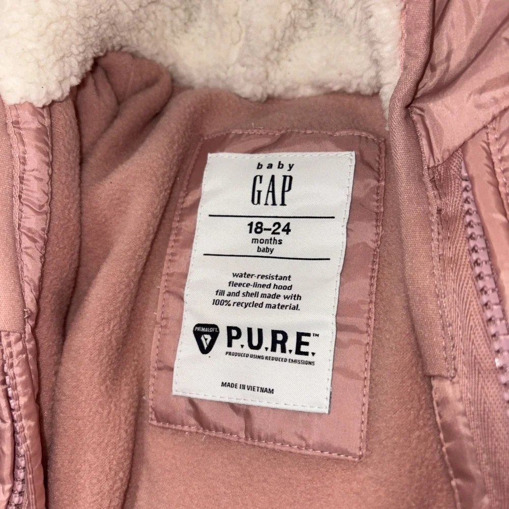 NWT Gap-Baby Recycled Heavy Weight‎ Puffer One-Piece 18-24 Mo Pink Girls Winter